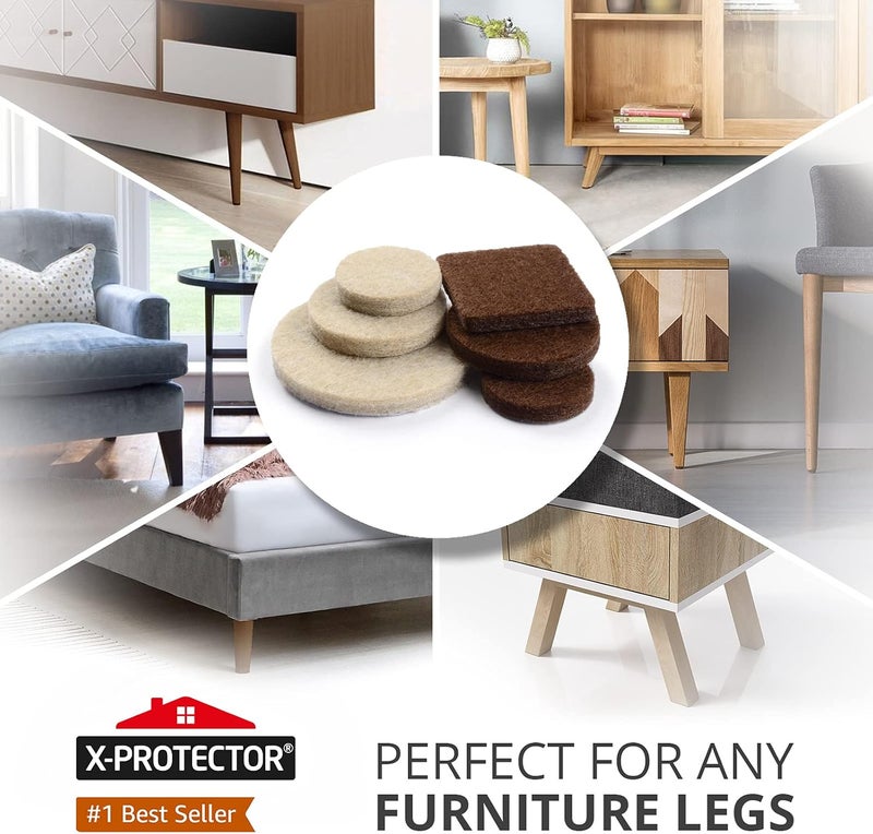 X-Protector Felt Furniture Pads 133 PCS Premium Furniture Pads - Felt Pads Furniture Feet Best Wood Floor Protectors - Protect Your Hardwood & Laminate Flooring! Brown and Beige - Image 2