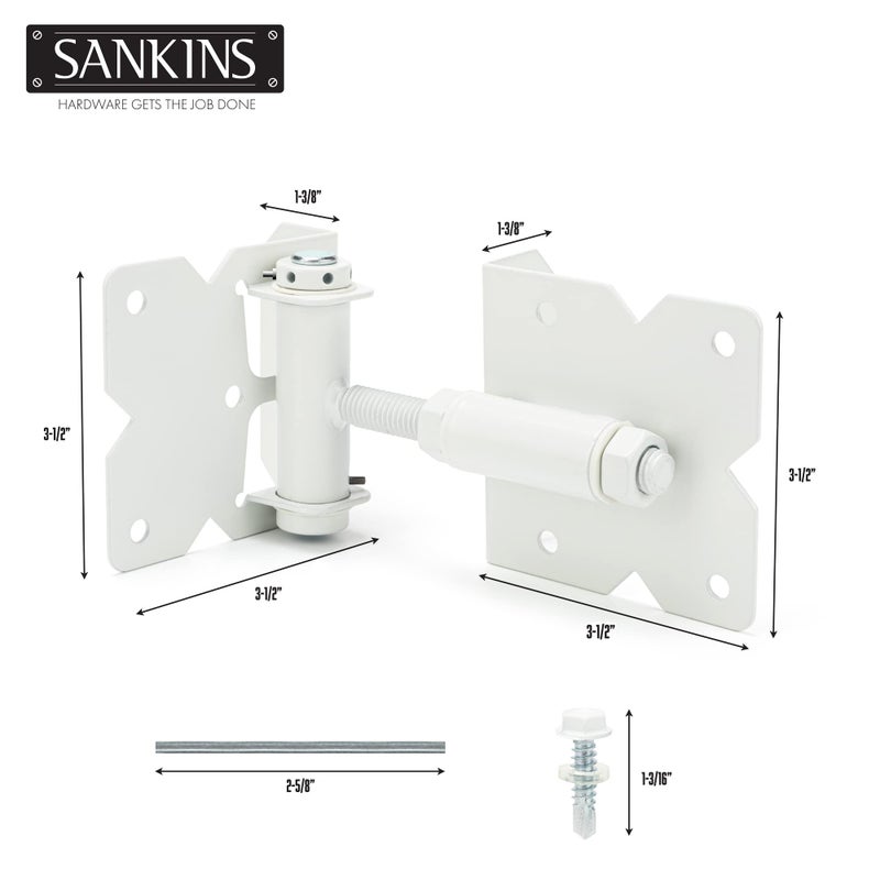 Sankins Self Closing Gate Hinges Heavy Duty Hardware Hinges For Wooden/Vinyl/Pvc Fences  90 Degree Adjustable Gate Hinge With Installation Screws And Swing Adjuster Tool  2 Pack/Set  White - Image 2