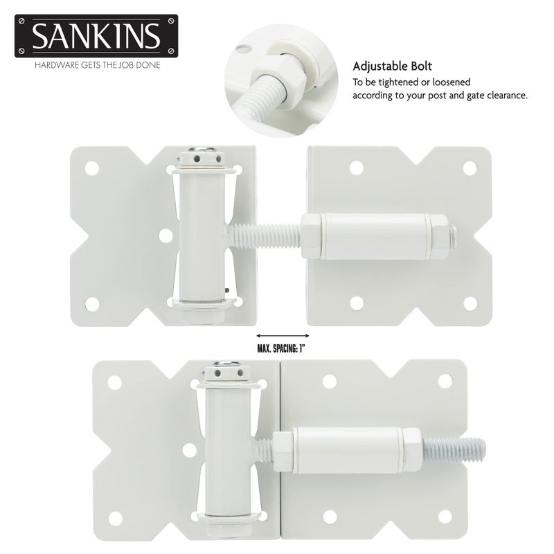 Sankins Self Closing Gate Hinges Heavy Duty Hardware Hinges For Wooden/Vinyl/Pvc Fences  90 Degree Adjustable Gate Hinge With Installation Screws And Swing Adjuster Tool  2 Pack/Set  White - Image 5