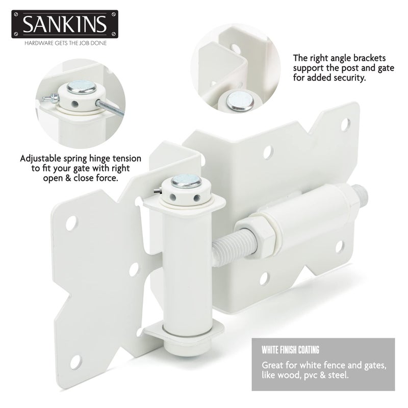 Sankins Self Closing Gate Hinges Heavy Duty Hardware Hinges For Wooden/Vinyl/Pvc Fences  90 Degree Adjustable Gate Hinge With Installation Screws And Swing Adjuster Tool  2 Pack/Set  White - Image 4