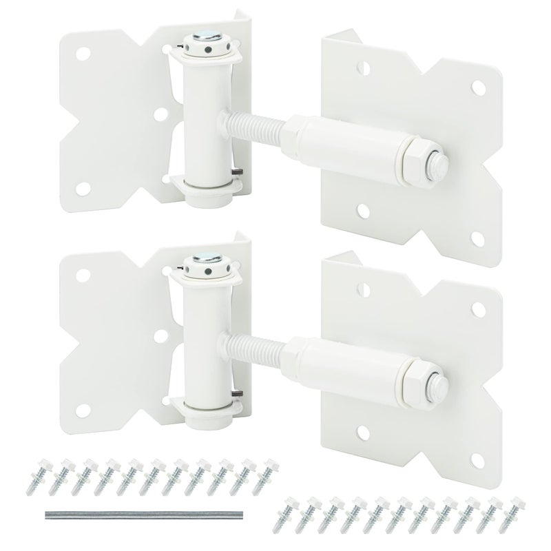 Sankins Self Closing Gate Hinges Heavy Duty Hardware Hinges For Wooden/Vinyl/Pvc Fences  90 Degree Adjustable Gate Hinge With Installation Screws And Swing Adjuster Tool  2 Pack/Set  White - Image 1