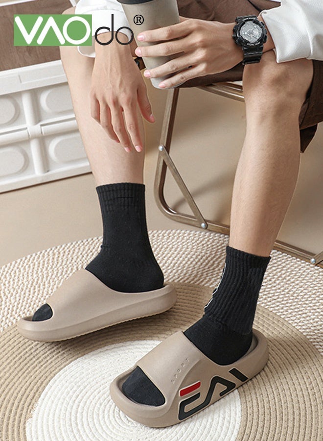 VAOdo Men's Pillow Slippers, Non-slip and Lightweight Cloud Slides, Soft EVA Open Toes Shower Shoes, Quick Dry Bath Slipper for Indoor and Outdoor Brown - Image 2