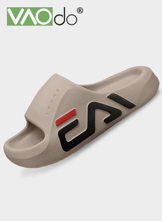 VAOdo Men's Pillow Slippers, Non-slip and Lightweight Cloud Slides, Soft EVA Open Toes Shower Shoes, Quick Dry Bath Slipper for Indoor and Outdoor Brown - Image 1