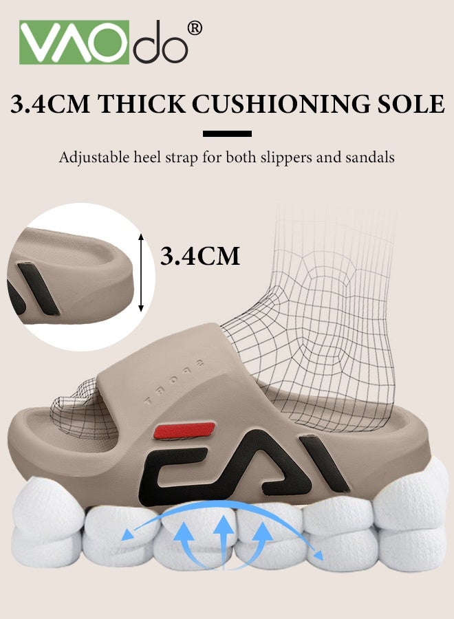 VAOdo Men's Pillow Slippers, Non-slip and Lightweight Cloud Slides, Soft EVA Open Toes Shower Shoes, Quick Dry Bath Slipper for Indoor and Outdoor Brown - Image 4