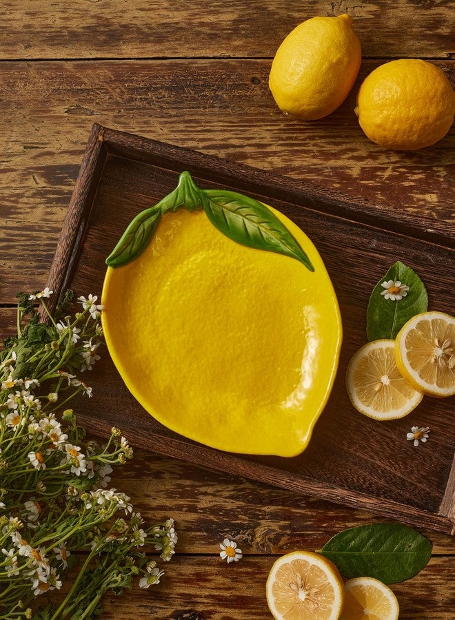 Bico Lemon Shape Handpainted 8 inch Stoneware Salad Plates Set, Set of 4, Microwave & Dishwasher Safe, for Salad, Appetizer, Tapas, Picnic - Image 3