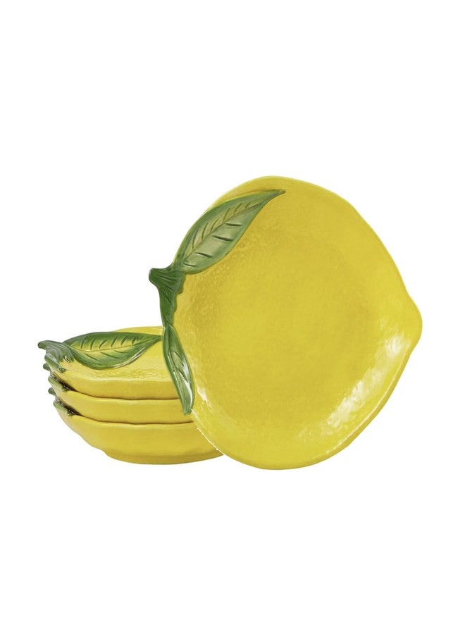 Bico Lemon Shape Handpainted 8 inch Stoneware Salad Plates Set, Set of 4, Microwave & Dishwasher Safe, for Salad, Appetizer, Tapas, Picnic - Image 1