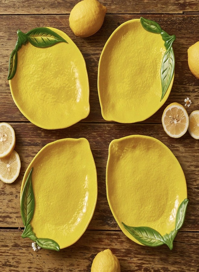 Bico Lemon Shape Handpainted 8 inch Stoneware Salad Plates Set, Set of 4, Microwave & Dishwasher Safe, for Salad, Appetizer, Tapas, Picnic - Image 4