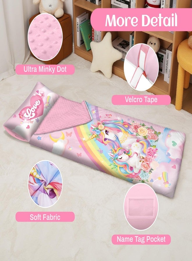 alldomess Toddler Nap Mat Kids Sleeping Bag 59‘’×24‘’, Soft Slumber Bag with Removable Pillow for Kids Girls Boys,Roll Up Sleeping Mat Lightweight for Camping,Daycare, Kindergarden,Unicorn - Image 4