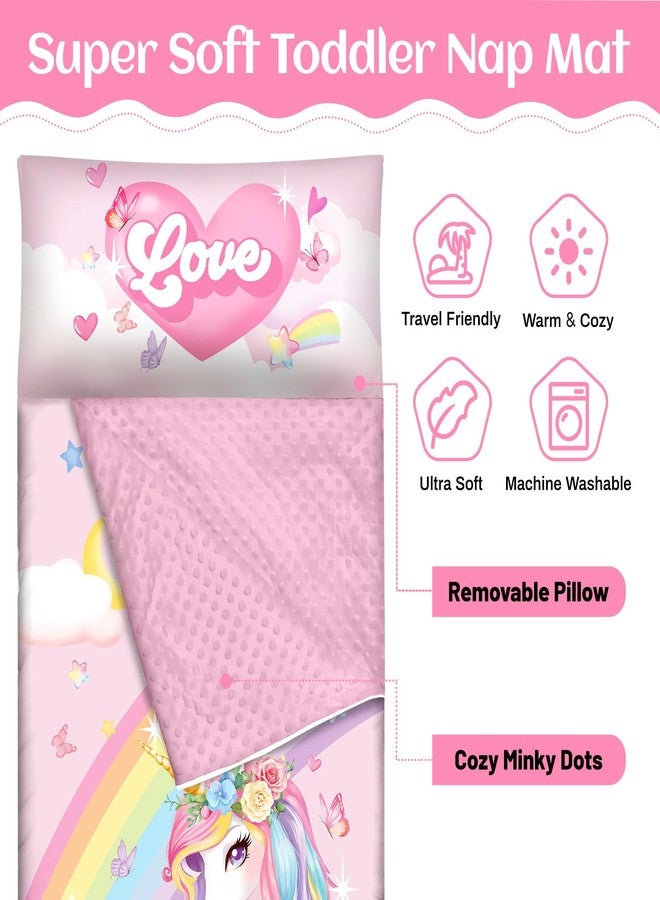 alldomess Toddler Nap Mat Kids Sleeping Bag 59‘’×24‘’, Soft Slumber Bag with Removable Pillow for Kids Girls Boys,Roll Up Sleeping Mat Lightweight for Camping,Daycare, Kindergarden,Unicorn - Image 3