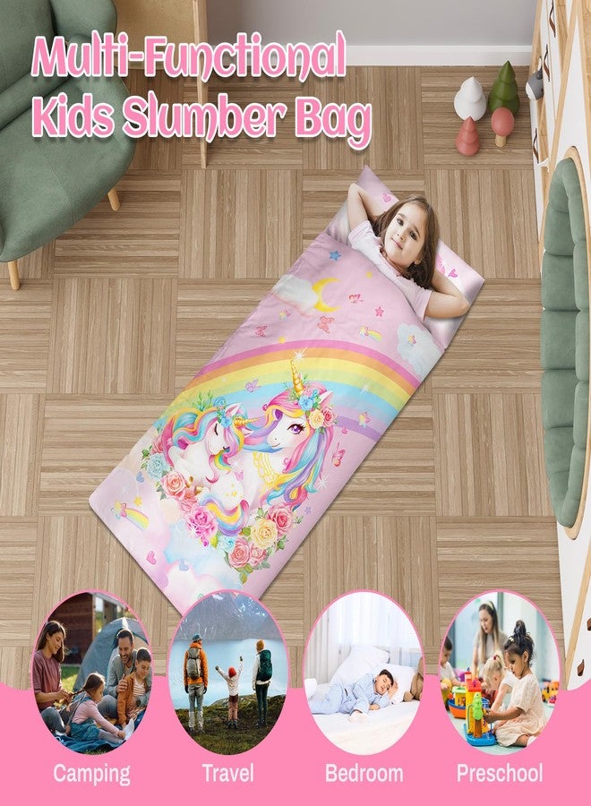 alldomess Toddler Nap Mat Kids Sleeping Bag 59‘’×24‘’, Soft Slumber Bag with Removable Pillow for Kids Girls Boys,Roll Up Sleeping Mat Lightweight for Camping,Daycare, Kindergarden,Unicorn - Image 5