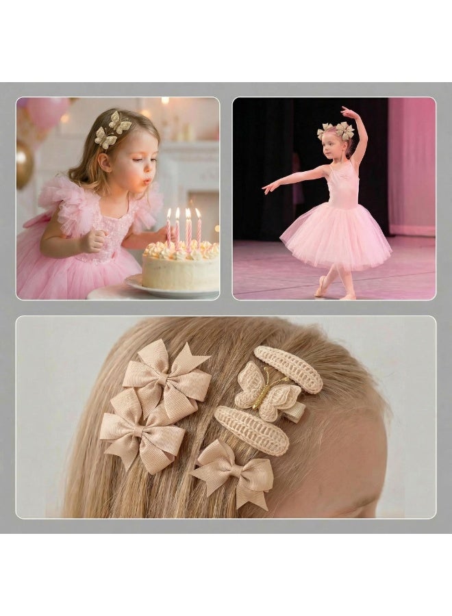 Mr. Penda 8Pcs Baby Girls Hair Bow Clips Set Set, Beige Bow & Butterfly Hair Clips, Cute Princess Girls Headwear for Kids, Toddler Hair Bows Set for Birthday, Party, Daily Wear - Image 2