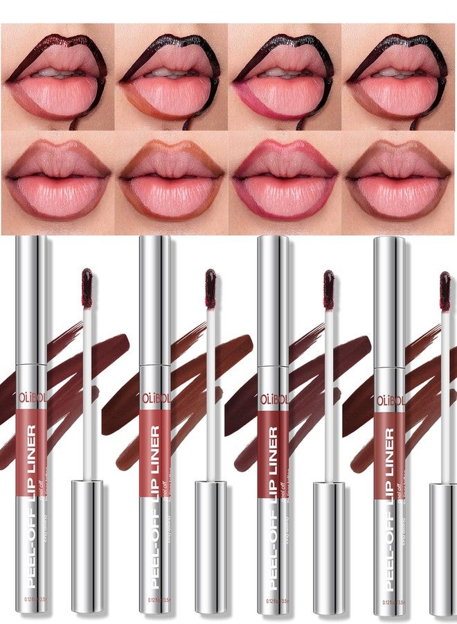 BANGFENG 4Pcs Peel Off Lip Liner Stain Set - Long-Lasting, Smudge-Proof, Waterproof Nude Matte Lip Tint, Non-Fading Peel Off Brown Lip Line Color, Effortless Precision & Full Coverage, Overline Lip Combo - Image 1