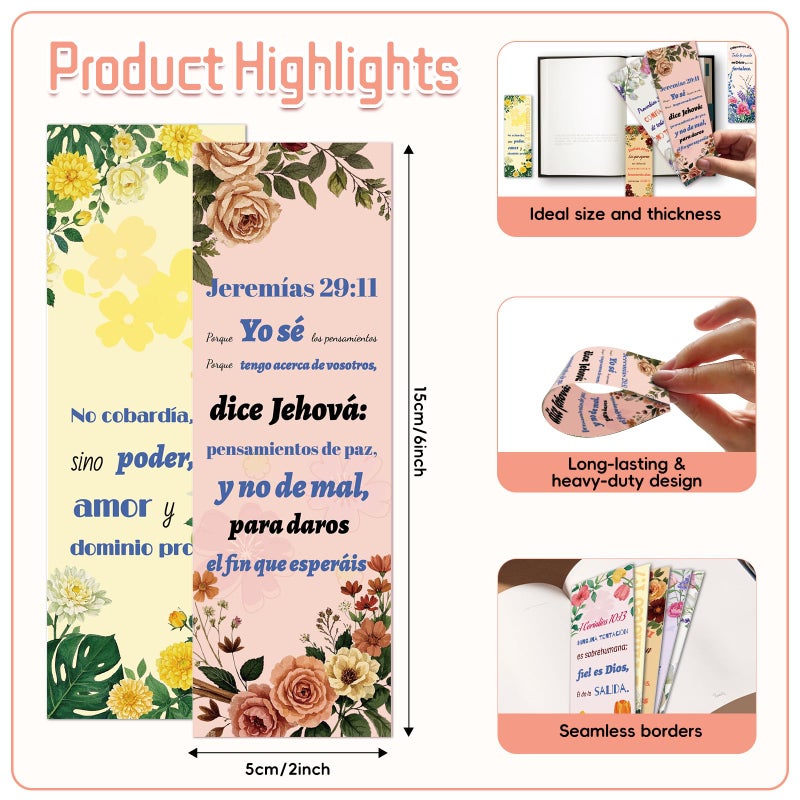 Zhirlyn 100 Spanish Bible Verse Bookmarks, 10 Inspirational Scripture Designs â€“ Double-Sided Christian Bookmarks for Women Men, Religious Gifts for Book Lovers, Church, Prayer & Study (Spanish Bible) - Image 2