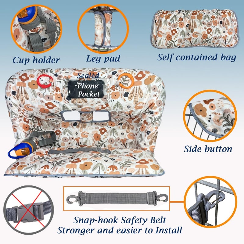 JOWEY Shopping Cart Cover for Baby Grocery Cart Cover for Baby boy and Baby Girl, High Chair Cover for Baby and Toddler, Baby Registry Gift - Waterproof - Extra Large - Cotton - Double Sided (Orange) - Image 3