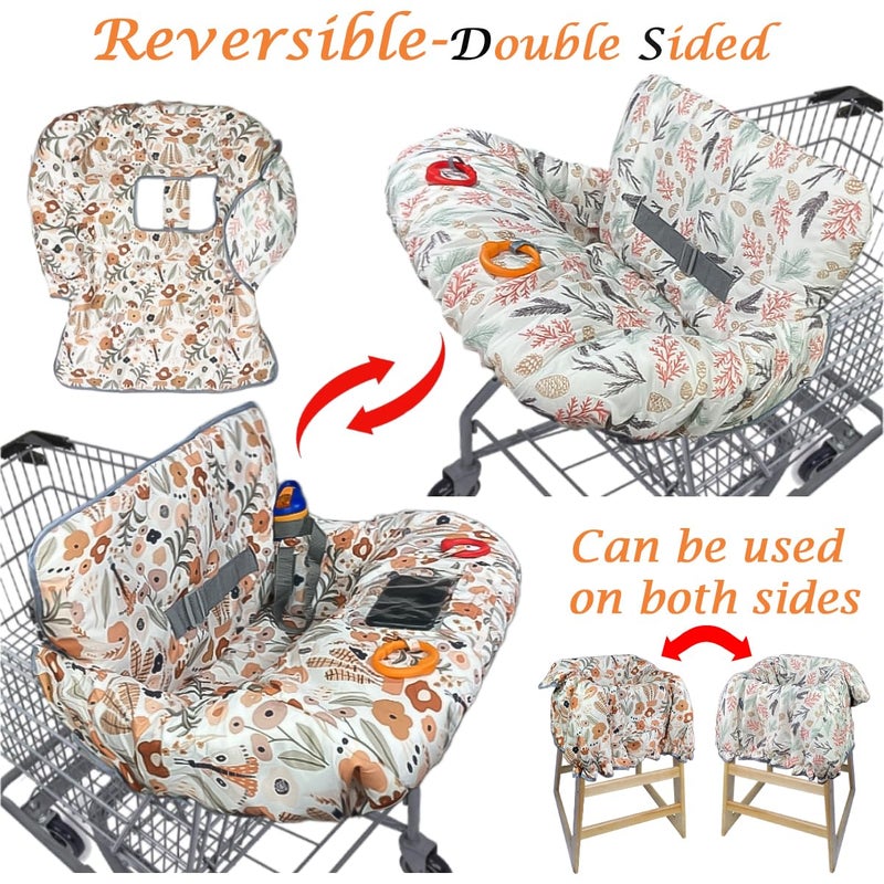 JOWEY Shopping Cart Cover for Baby Grocery Cart Cover for Baby boy and Baby Girl, High Chair Cover for Baby and Toddler, Baby Registry Gift - Waterproof - Extra Large - Cotton - Double Sided (Orange) - Image 2