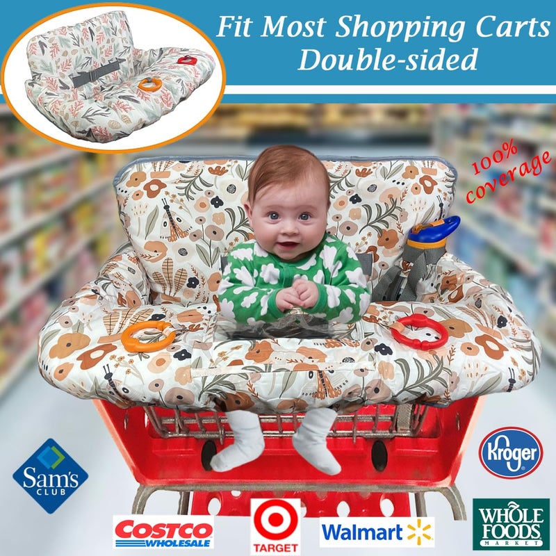JOWEY Shopping Cart Cover for Baby Grocery Cart Cover for Baby boy and Baby Girl, High Chair Cover for Baby and Toddler, Baby Registry Gift - Waterproof - Extra Large - Cotton - Double Sided (Orange) - Image 4