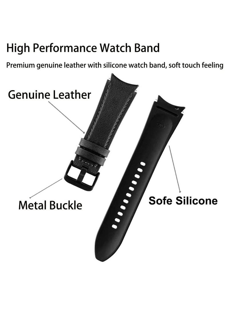 VPG - Leather Silicone Replacement Band Compatible with Samsung Galaxy Watch 5 Pro 45mm | 4 Classic 46mm 42mm | Watch 5/4 44mm 40mm , Special strap design No Gap Black - Image 1