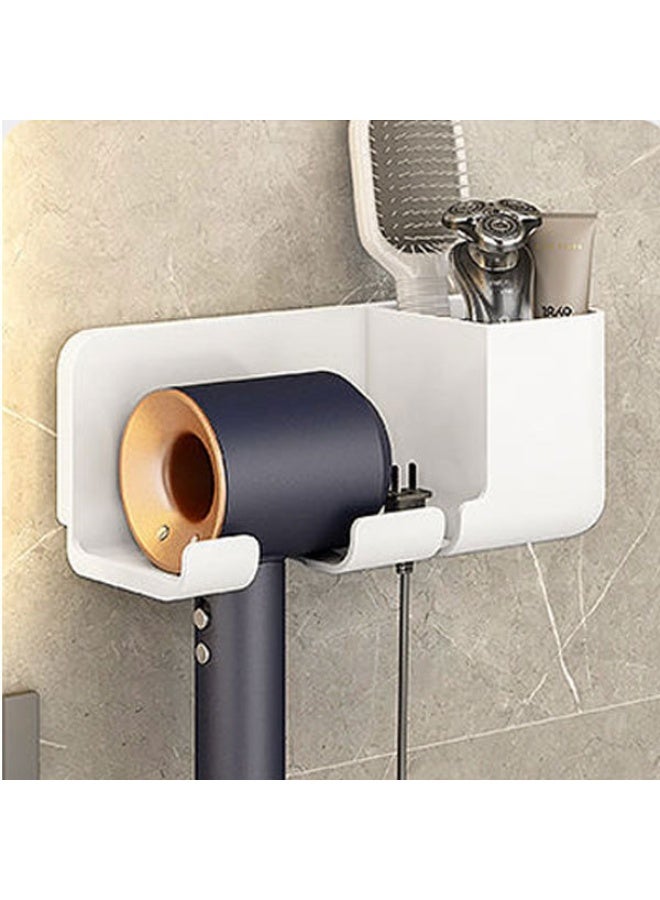 Hikma Beauty Hair Dryer Holder Self Adhesive Hair Tool Organizer Blow Dryer Holder Wall Mount Hair Care Tools Organizer Bathroom Space Saver (White) - Image 1
