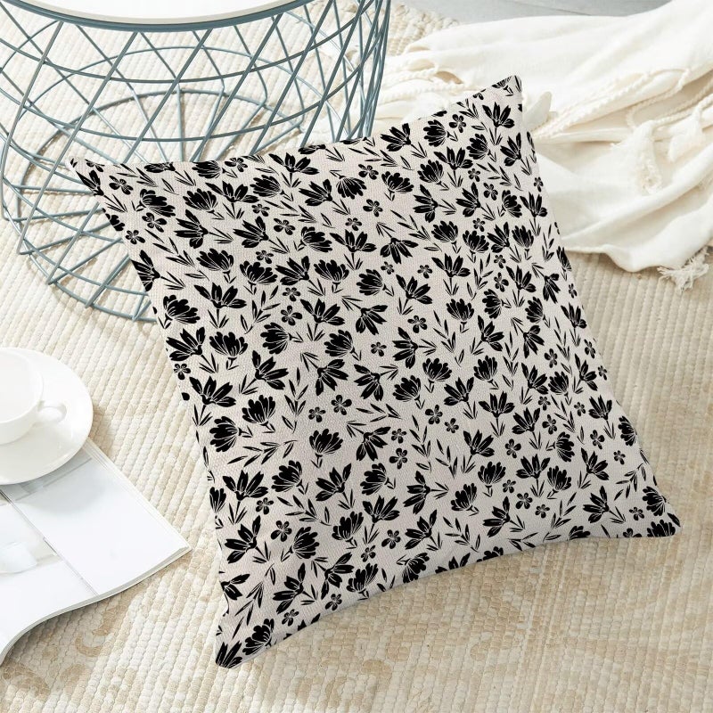 AEIOAE Vintage Daisy Floral Pillow Covers 18x18 Inch Set of 2  Cute Small Black Flowers Decorative Outdoor Throw Pillows Farmhouse Linen Floral Pillow Case for Sofa Couch Decor - Image 5