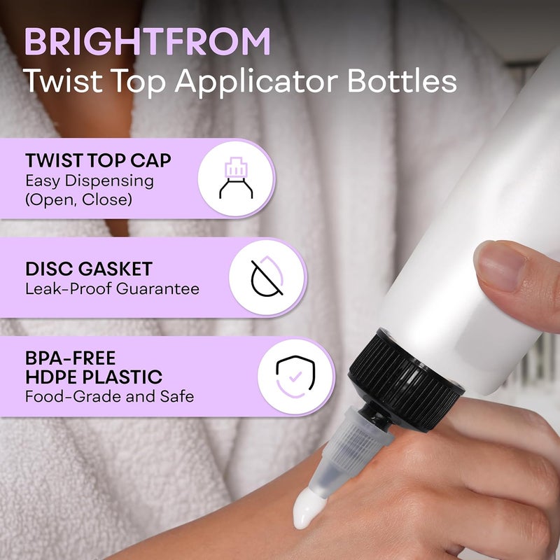BRIGHTFROM Twist Top Applicator Bottles, Squeeze 2 OZ Empty Plastic Bottles, Refillable, Black Open/Close Nozzle - Multi Purpose (Pack of 2) - Image 2