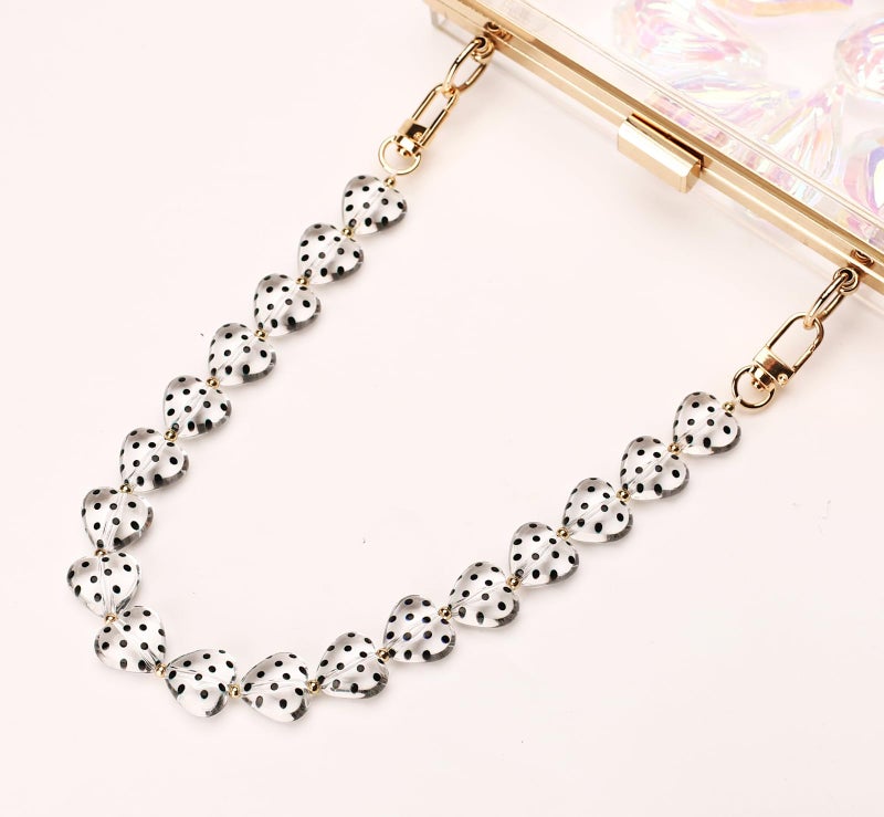 AUMEY Acrylic Heart Bag Chain Purse Charm Versatile handbag Chain Strap Wallet Handle Replacement Handbag Accessory (02-Polka dot) - Image 3