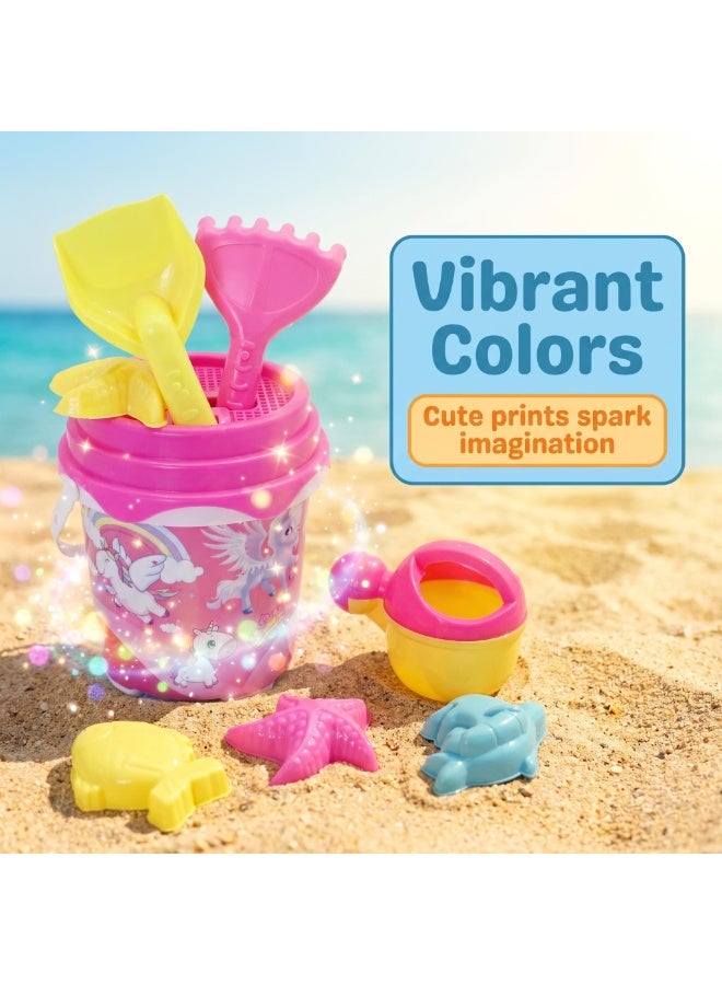 EASY FUTURE Beach Sand Toys Set Printed Bucket Sand Toys Complete Digging Shovel Rake Animal Molds Watering Can Smooth Edge Outdoor Backyard Sandbox Pretend Sand Building Play Kit NO.1901 - Image 5