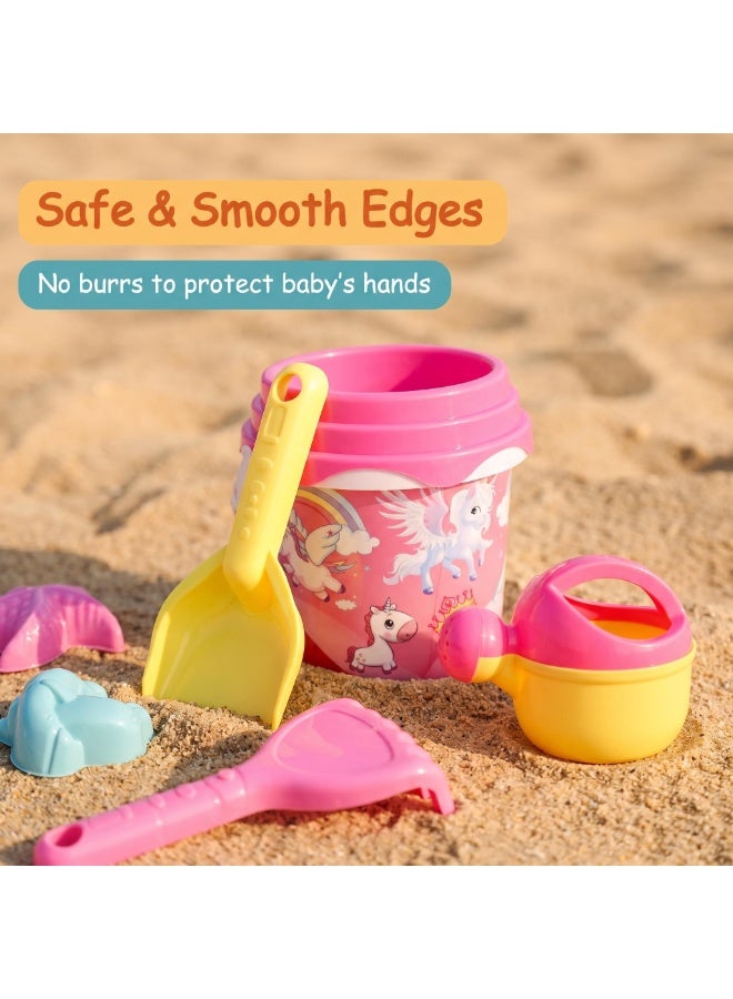 EASY FUTURE Beach Sand Toys Set Printed Bucket Sand Toys Complete Digging Shovel Rake Animal Molds Watering Can Smooth Edge Outdoor Backyard Sandbox Pretend Sand Building Play Kit NO.1901 - Image 4