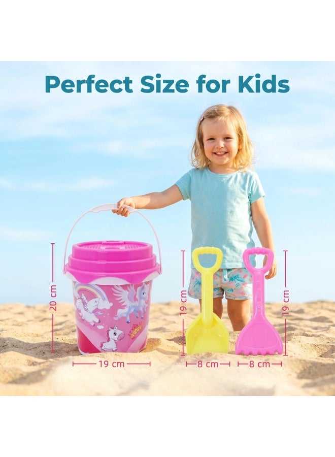 EASY FUTURE Beach Sand Toys Set Printed Bucket Sand Toys Complete Digging Shovel Rake Animal Molds Watering Can Smooth Edge Outdoor Backyard Sandbox Pretend Sand Building Play Kit NO.1901 - Image 2