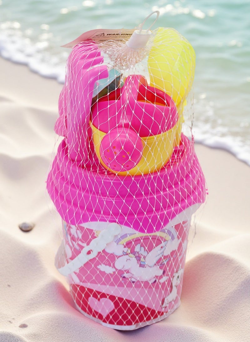 EASY FUTURE Beach Sand Toys Set Printed Bucket Sand Toys Complete Digging Shovel Rake Animal Molds Watering Can Smooth Edge Outdoor Backyard Sandbox Pretend Sand Building Play Kit NO.1901 - Image 1