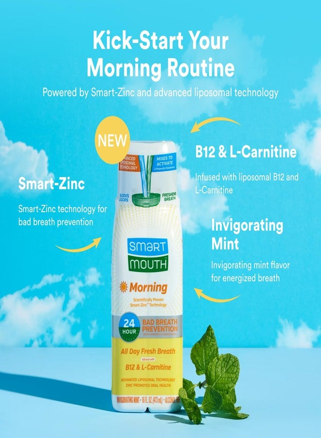 SmartMouth Advanced Liposomal Morning Mouthwash - All-Day Fresh Breath - Vitamin B12 & L-Carnitine - Dual-Solution Zinc-Activated Morning Mouthwash - Invigorating Mint Flavor - 16 fl oz Each, 2-Pack - Image 2
