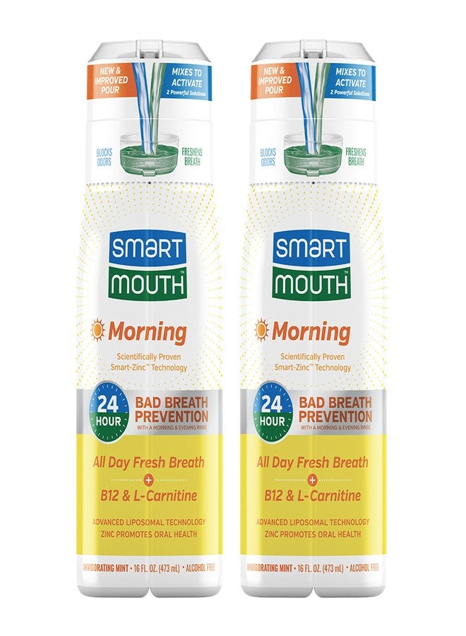 SmartMouth Advanced Liposomal Morning Mouthwash - All-Day Fresh Breath - Vitamin B12 & L-Carnitine - Dual-Solution Zinc-Activated Morning Mouthwash - Invigorating Mint Flavor - 16 fl oz Each, 2-Pack - Image 1