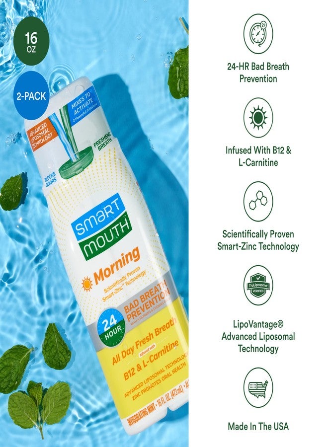 SmartMouth Advanced Liposomal Morning Mouthwash - All-Day Fresh Breath - Vitamin B12 & L-Carnitine - Dual-Solution Zinc-Activated Morning Mouthwash - Invigorating Mint Flavor - 16 fl oz Each, 2-Pack - Image 4