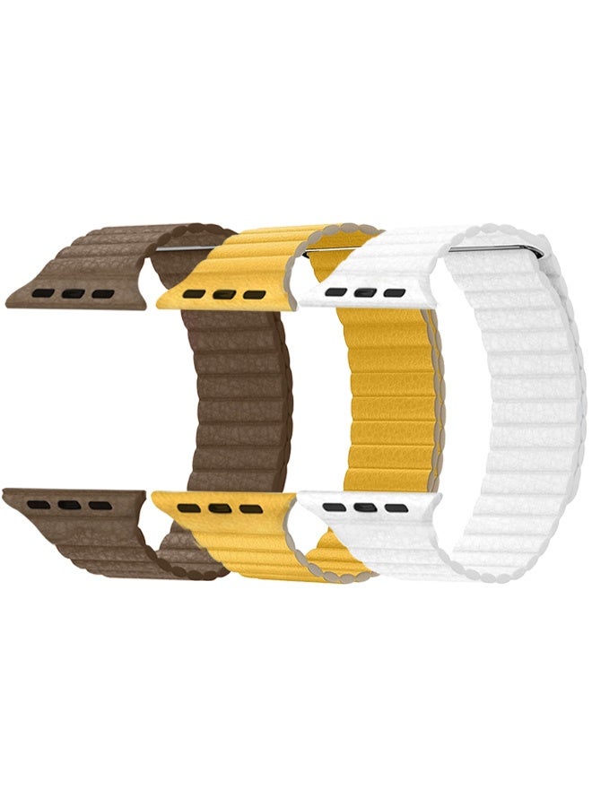 CATANES 3Pieces 49mm 46mm 45mm 44mm Leather Loop Band for Apple Watch Magnetic Watch Strap Wristband - Image 2