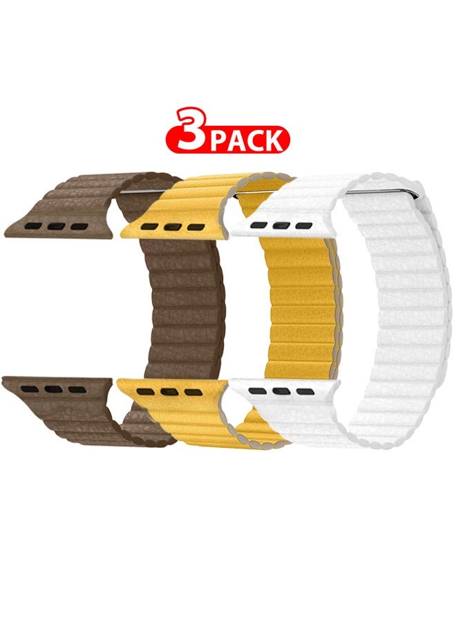 CATANES 3Pieces 49mm 46mm 45mm 44mm Leather Loop Band for Apple Watch Magnetic Watch Strap Wristband - Image 1