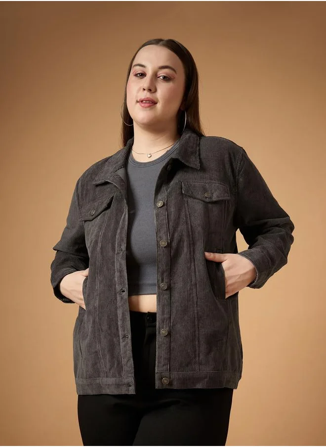 SASSAFRAS Plus Size Front Button Corduroy Jacket by Styli