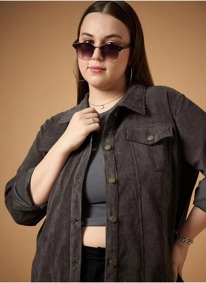 SASSAFRAS Plus Size Front Button Corduroy Jacket by Styli