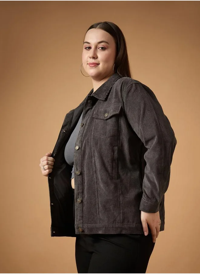 SASSAFRAS Plus Size Front Button Corduroy Jacket by Styli
