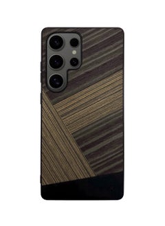 Kajsa Samsung Galaxy S25 Ultra 5G 2025 Premium Tangram Back Wooden Texture Soft Silicone Case Cover - Black/Brown  - Image 2