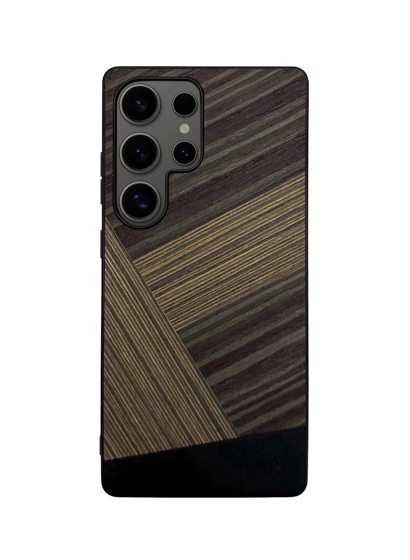 Samsung Galaxy S25 Ultra 5G 2025 Premium Tangram Back Wooden Texture Soft Silicone Case Cover - Black/Brown