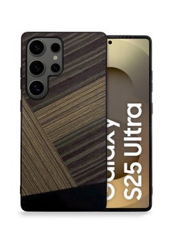 Kajsa Samsung Galaxy S25 Ultra 5G 2025 Premium Tangram Back Wooden Texture Soft Silicone Case Cover - Black/Brown  - Image 1