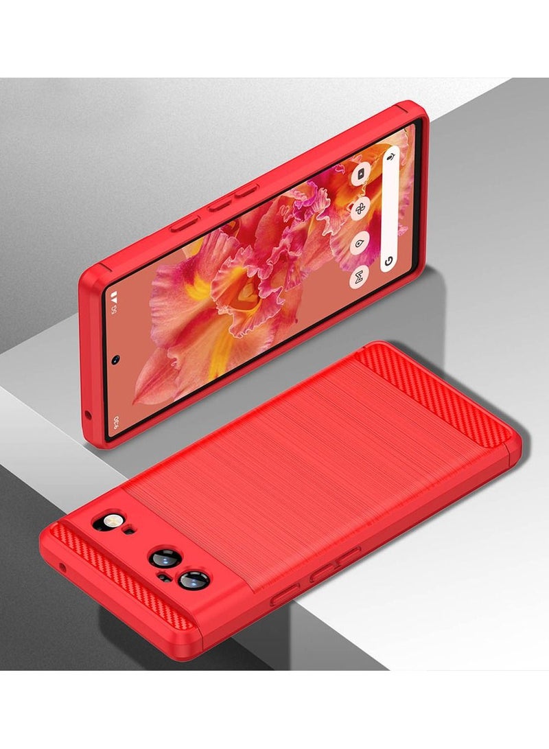 CATANES Google Pixel 6 Case Slim Soft TPU Brushed Carbon Fiber Anti-Fingerprint Shockproof Cover Red - Image 2
