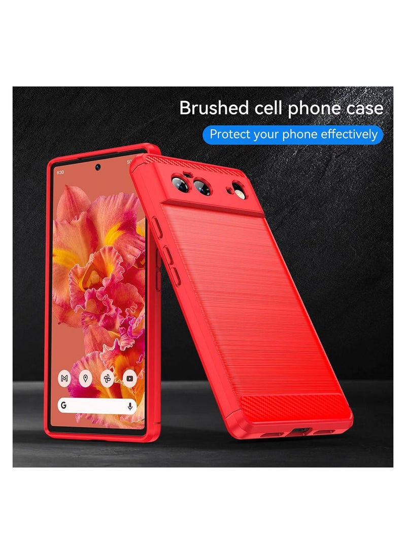 CATANES Google Pixel 6 Case Slim Soft TPU Brushed Carbon Fiber Anti-Fingerprint Shockproof Cover Red - Image 5