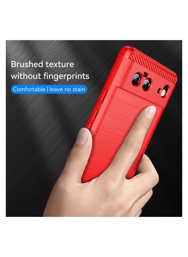 CATANES Google Pixel 6 Case Slim Soft TPU Brushed Carbon Fiber Anti-Fingerprint Shockproof Cover Red - Image 3