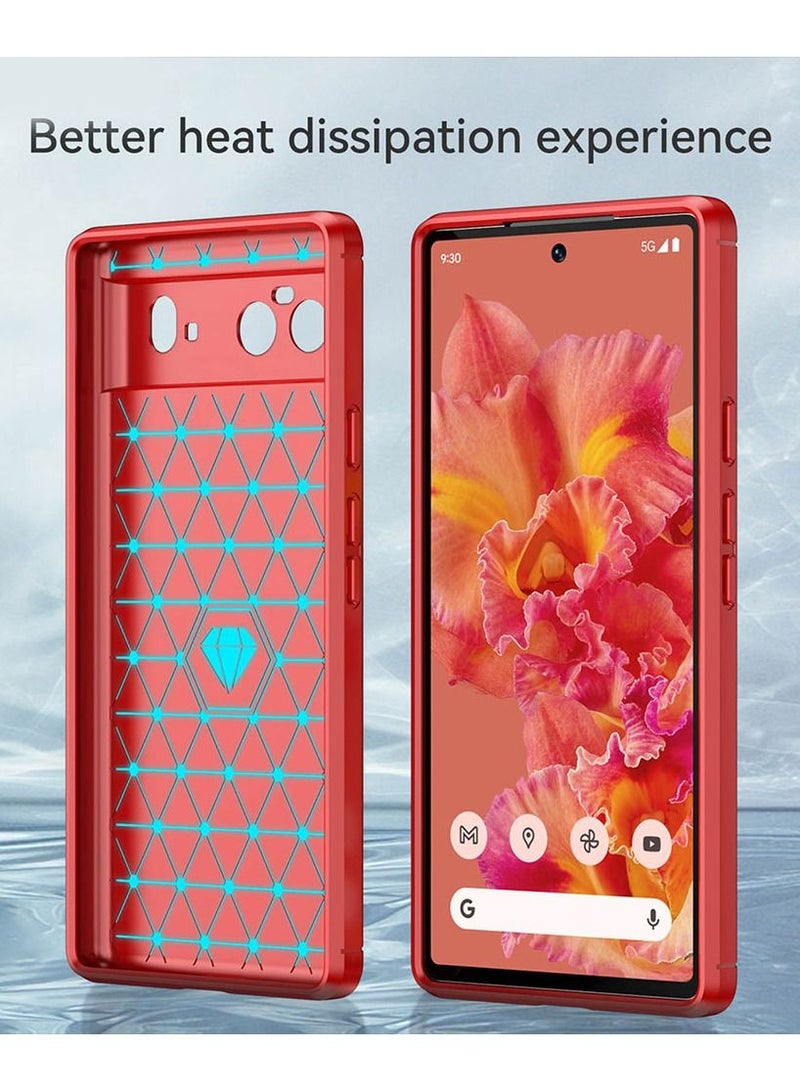 CATANES Google Pixel 6 Case Slim Soft TPU Brushed Carbon Fiber Anti-Fingerprint Shockproof Cover Red - Image 4