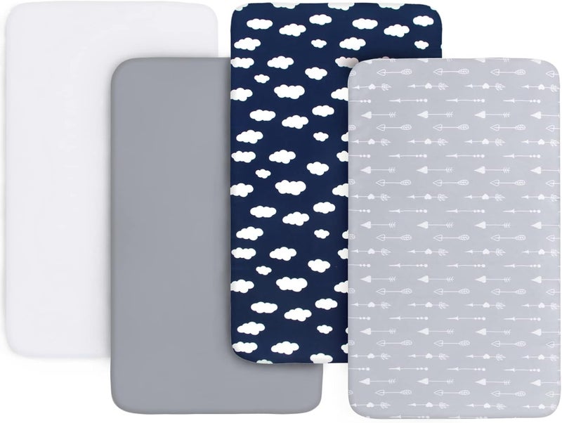Biloban Crib Sheets for Boys and Girls Fitted 4 Pack  Breathable Soft Microfiber Baby Sheets in Grey Navy and White - Image 1