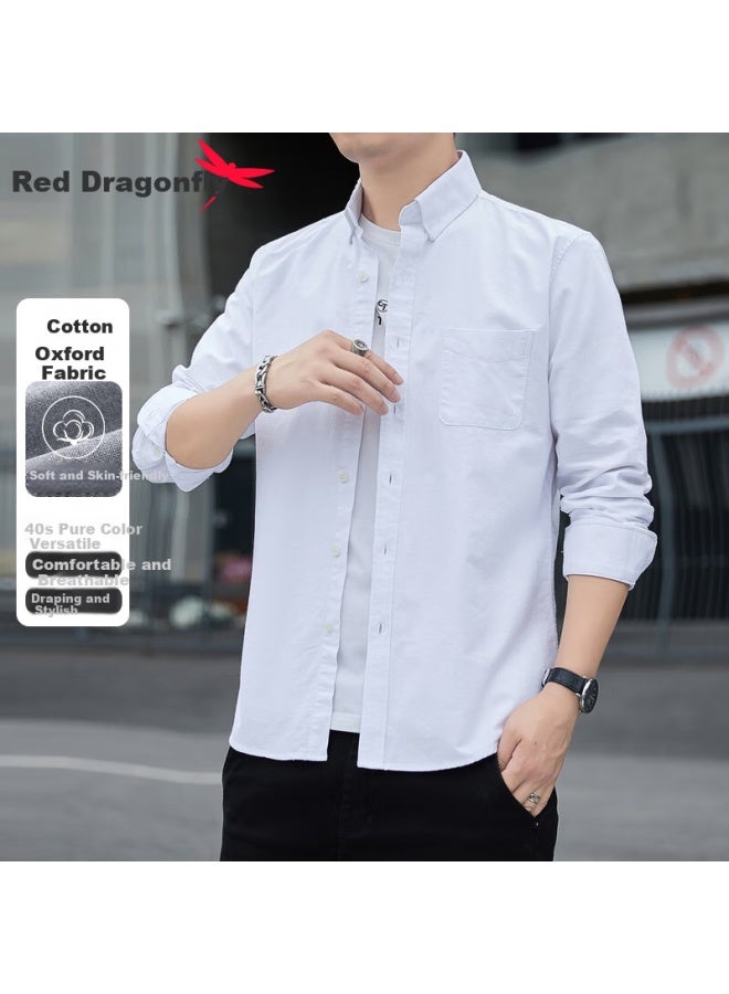 Red Dragonfly Men's Shirtversatile Cotton Top White Long Sleeve L