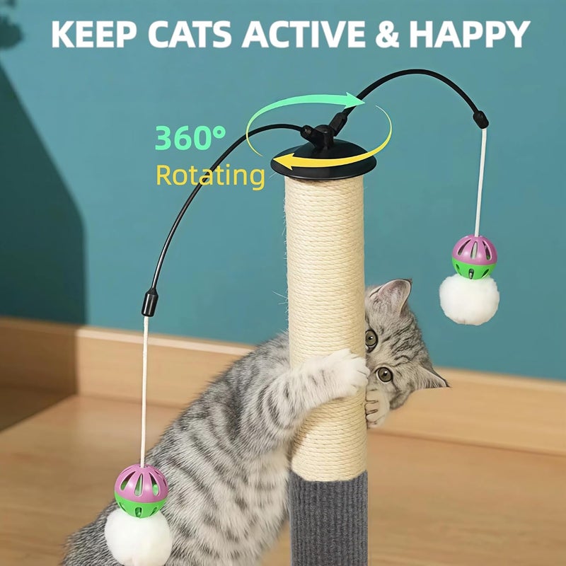 Supwish Cat Scratcher, Durable Sisal Cat Scratching Post with 2 Hanging Toys, Sturdy Base Furniture Protector for Indoor Cats & Kittens (50cm Tall, Grey) - Image 2