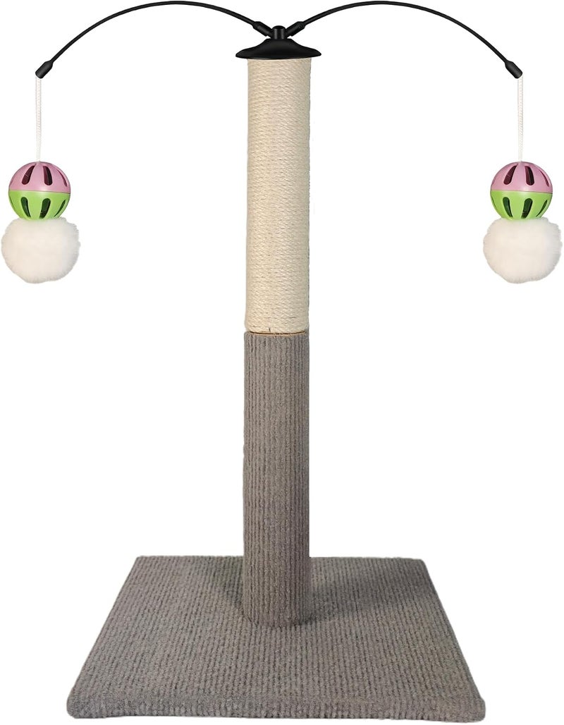 Supwish Cat Scratcher, Durable Sisal Cat Scratching Post with 2 Hanging Toys, Sturdy Base Furniture Protector for Indoor Cats & Kittens (50cm Tall, Grey) - Image 1