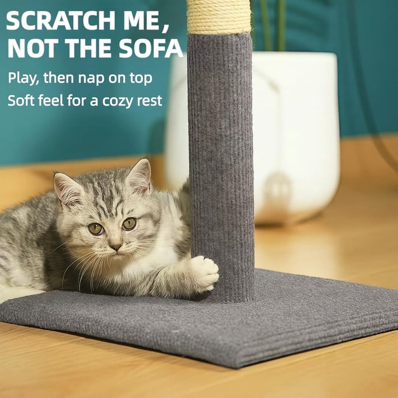 Supwish Cat Scratcher, Durable Sisal Cat Scratching Post with 2 Hanging Toys, Sturdy Base Furniture Protector for Indoor Cats & Kittens (50cm Tall, Grey) - Image 3