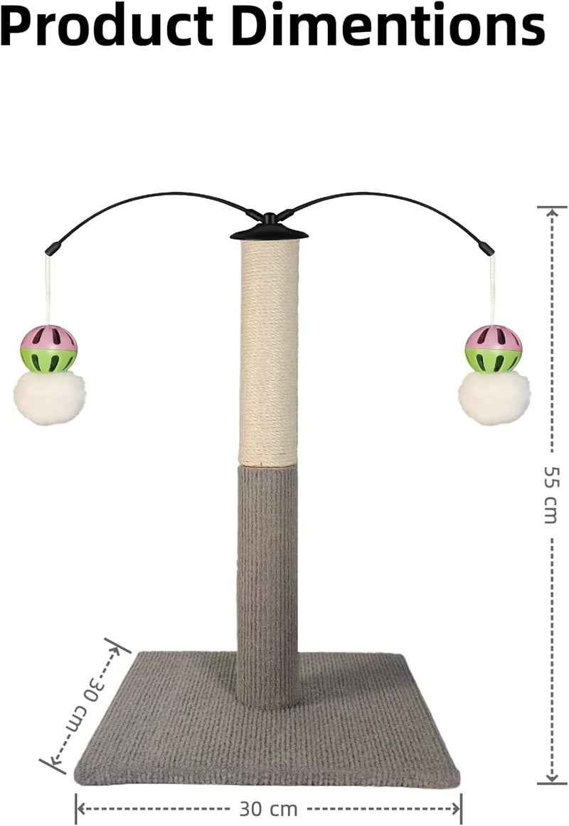 Supwish Cat Scratcher, Durable Sisal Cat Scratching Post with 2 Hanging Toys, Sturdy Base Furniture Protector for Indoor Cats & Kittens (50cm Tall, Grey) - Image 5